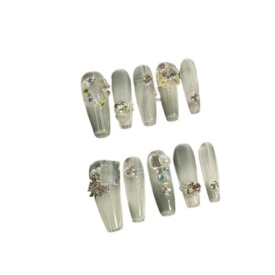 Handmade wearing of nail art patches, pressing on fake nails, gradually changing to medium length, detachable nail art(M)