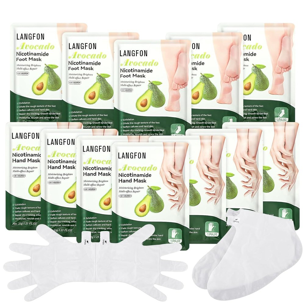 LANGFON 24 Pack Shea Butter Hydrating Moisturizing Gloves and Socks Masks Combo with Aloe Vera Gel