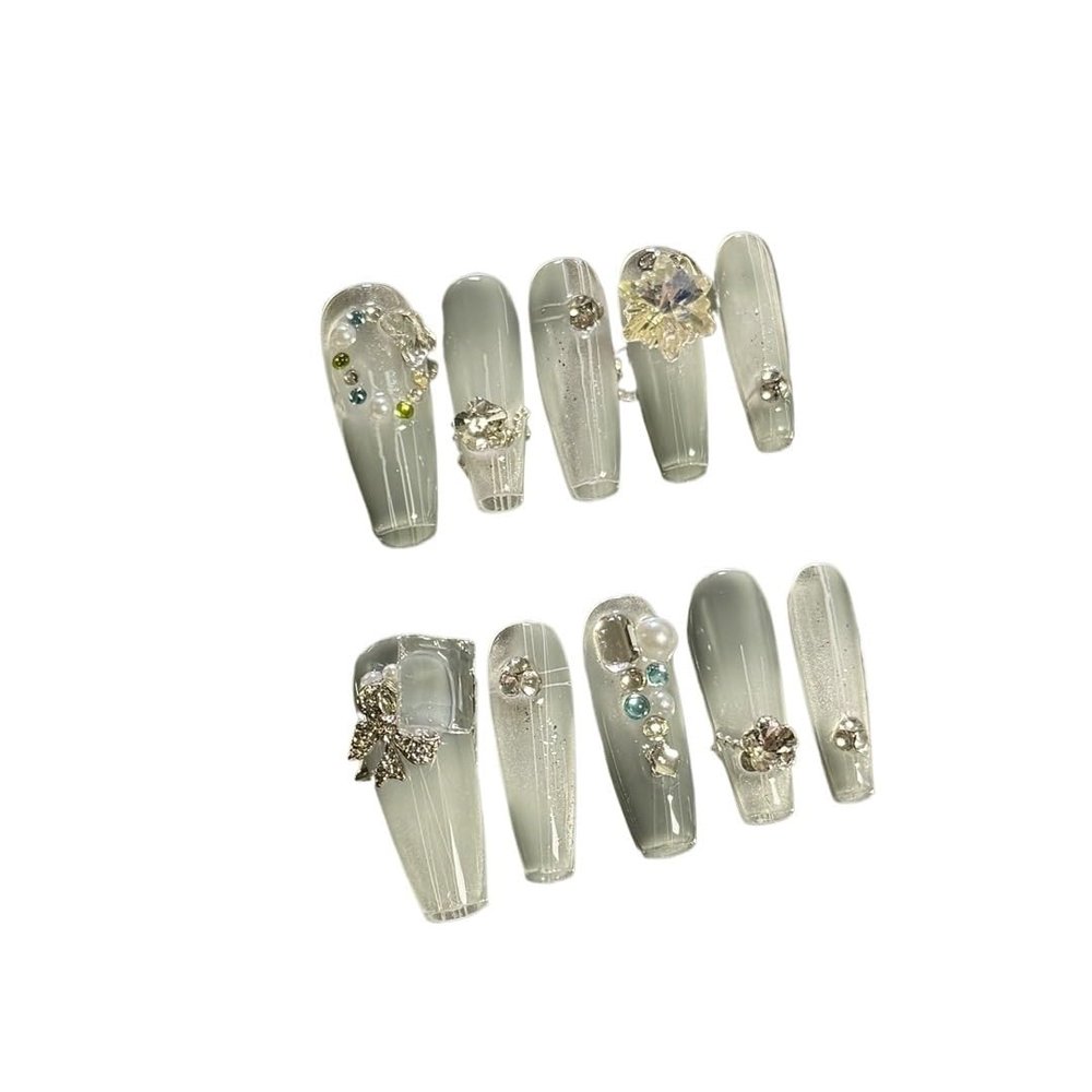 Handmade wearing of nail art patches, pressing on fake nails, gradually changing to medium length, detachable nail art(XS)