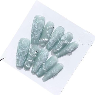 Handmade nail snake long nail stickers with hand drawn Chinese style nail stickers, detachable nail patches(M)