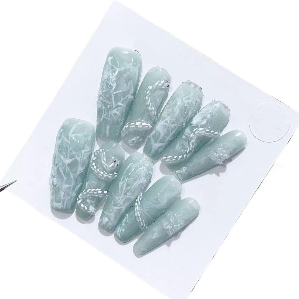 Handmade nail snake long nail stickers with hand drawn Chinese style nail stickers, detachable nail patches(M)