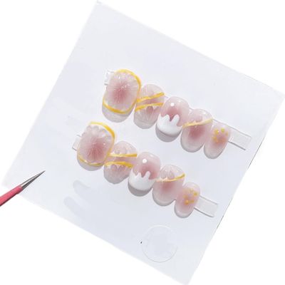 Summer lemon hand wear nail powder blusher halo dye cute short nail patch detachable(M)