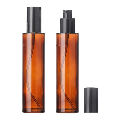 2Pcs 120Ml/4oz Amber Glass Lotion Pump Bottles with Black Cap Empty Upscale Soap Dispenser Jars Refillable Remover Oil Bottles