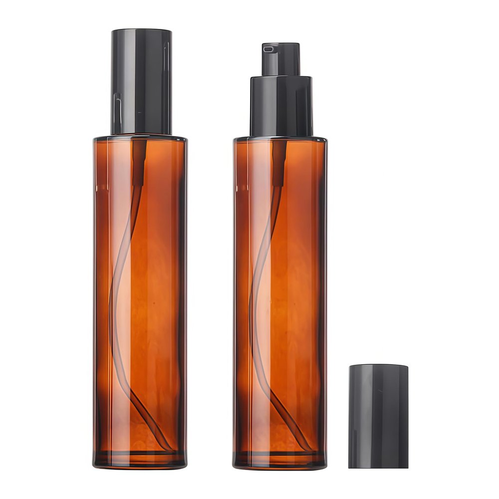 2Pcs 120Ml/4oz Amber Glass Lotion Pump Bottles with Black Cap Empty Upscale Soap Dispenser Jars Refillable Remover Oil Bottles