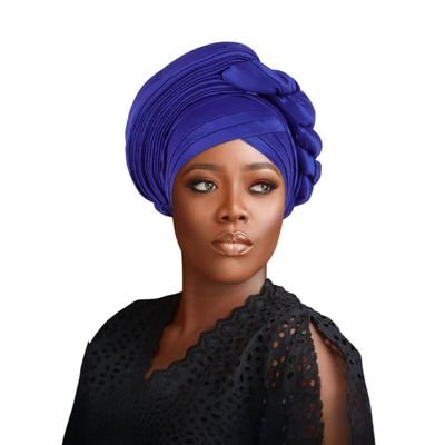 African auto gele Headtie Wedding Party Headpiece Women Head Wraps Muslim Hat (US, Alpha, One Size, Royal Blue)