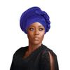 African auto gele Headtie Wedding Party Headpiece Women Head Wraps Muslim Hat (US, Alpha, One Size, Royal Blue) view 1