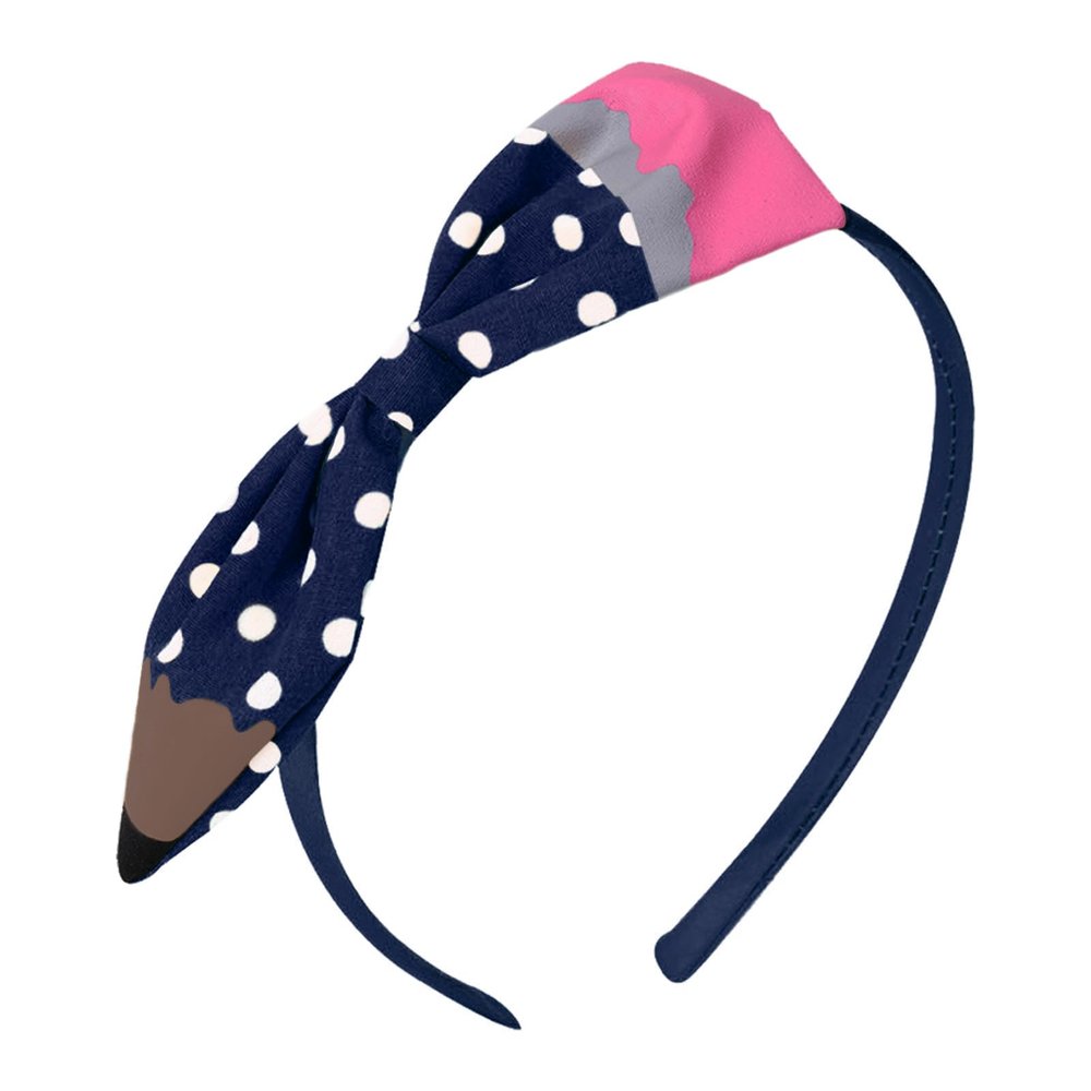 Back To School Headbands for Women Navy Blue Headband Pencil Hairbands for Girls Cute Polka Dot Hairband First Day of School Teacher Hair Supplies Navy Blue Pencil Hair Accessories for Styling 1Pcs