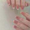 Hand manicure wearing nail patch powder blusher French cute bubble bead false naile(L) view 1