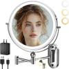9" Wall Mounted Lighted Makeup Mirror,4000mAh Rechargeable Double Sided 1X/10X Magnifying Mirror with Light,3 Color Lights,Touch Dimmable,Extended Arm 360 Rotation Wall Mounted Makeup Mirror view 1