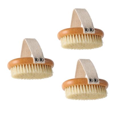 NOLITOY 3pcs Natural Bristle Bath Brush for Gentle Exfoliation Handle Shower Scrubber for Deep Cleaning and Massage for Removing Dead Skin and Relaxing Muscles
