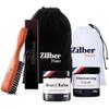ZilberHaar - Beard Care Kit for Men - 1 Regular Beard Brush + 1 Beard Balm + 1 Moisturizing Cream + 1 Beard Bib - Stiff Boar Bristles and Beech Wood - Supplied in a Velvet Bag view 1