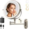 9" Wall Mounted Lighted Makeup Mirror,4000mAh Rechargeable Double Sided 1X/10X Magnifying Mirror with Light,3 Color Lights,Touch Dimmable,Extended Arm 360 Rotation Wall Mounted Makeup Mirror view 1