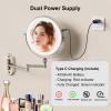 9" Wall Mounted Lighted Makeup Mirror,4000mAh Rechargeable Double Sided 1X/10X Magnifying Mirror with Light,3 Color Lights,Touch Dimmable,Extended Arm 360 Rotation Wall Mounted Makeup Mirror view 4