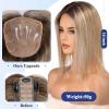 HAIRCUBE 5"*5.5" Large Base Hair Toppers for Women Real Human Hair Topper, 12 inch Light Brown with Blonde Highlight, No Bangs for Women with Thinning or Grey Root view 2