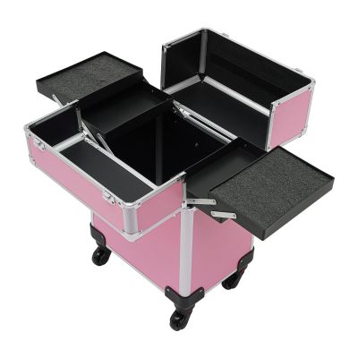 DMSIDN Professional Rolling Makeup Train Case with Universal Wheel, Makeup Travel Case for Make-up Artists Hairdressers, Large Capacity Makrup Suitcase
