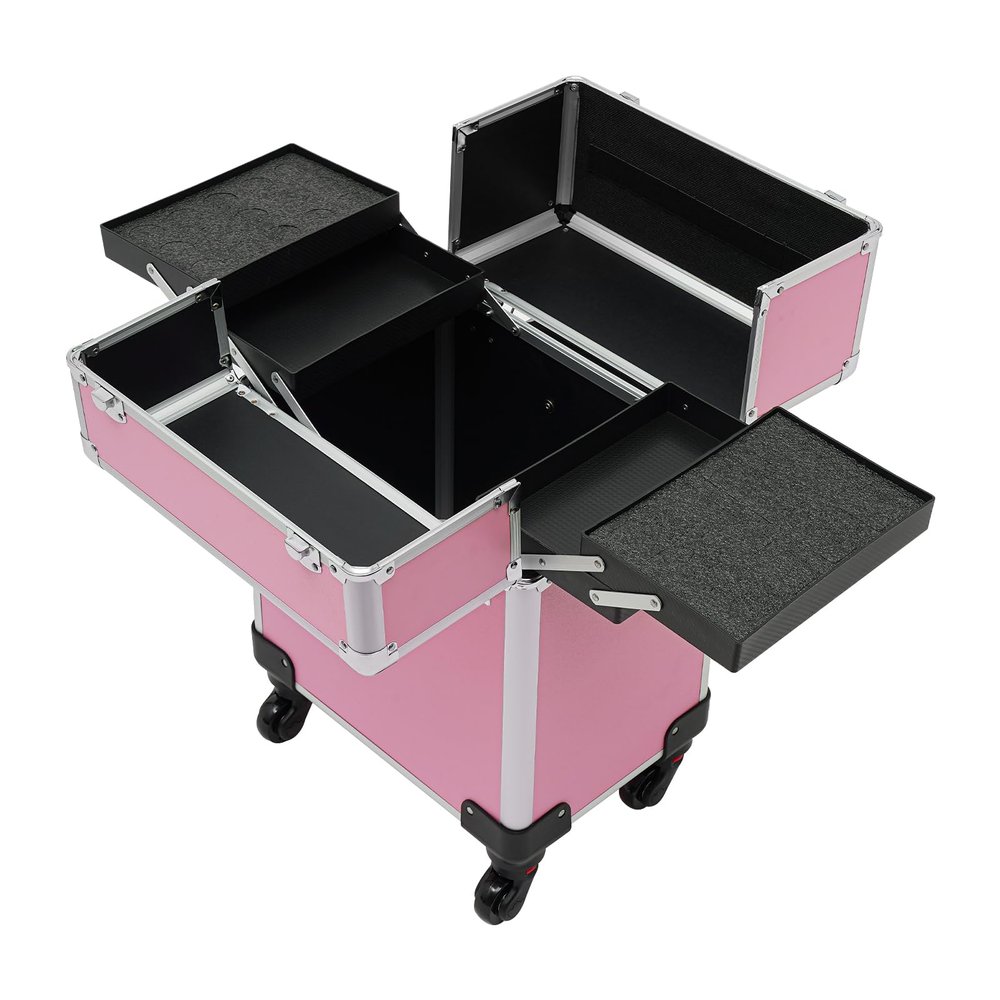 DMSIDN Professional Rolling Makeup Train Case with Universal Wheel, Makeup Travel Case for Make-up Artists Hairdressers, Large Capacity Makrup Suitcase
