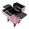 DMSIDN Professional Rolling Makeup Train Case with Universal Wheel, Makeup Travel Case for Make-up Artists Hairdressers, Large Capacity Makrup Suitcase view 1