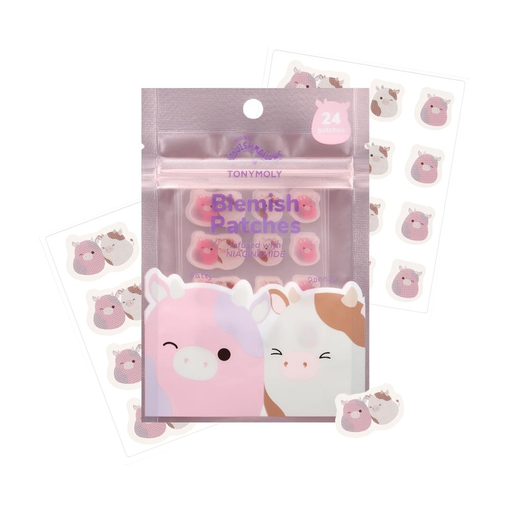 TONYMOLY x Squishmallows Patty + Ronnie Blemish Patches - Niacinamide infused Hydrocolloid pimple patches, 24 Patches