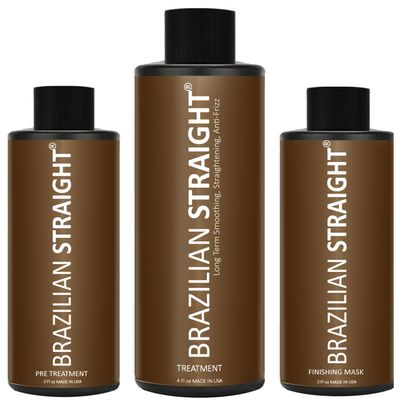 Real BRAZILIAN STRAIGHT Keratin Hair Straightening Treatment 3pc Formaldehyde-Free Pro Result Keratin Protein Arganoil Collagen Amino Acid shiny Hair Salon Results Last 3-6 months All Hair types/color