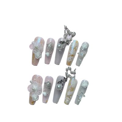 Handmade Wearing Nail Long Heavy Industry Nail Patch Detachable False Nails 10pcs(17,S)