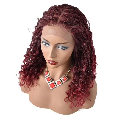 Healthlif Swiss Lace Braided Wigs For Black Women 18 Inch Braids Wig With Baby Hair Premium Synthetic Wavy Hair Twist Box Braids Wigs Soft HD Lace Braiding Wig (#T1B/BUG-#Black/BurgundyT)