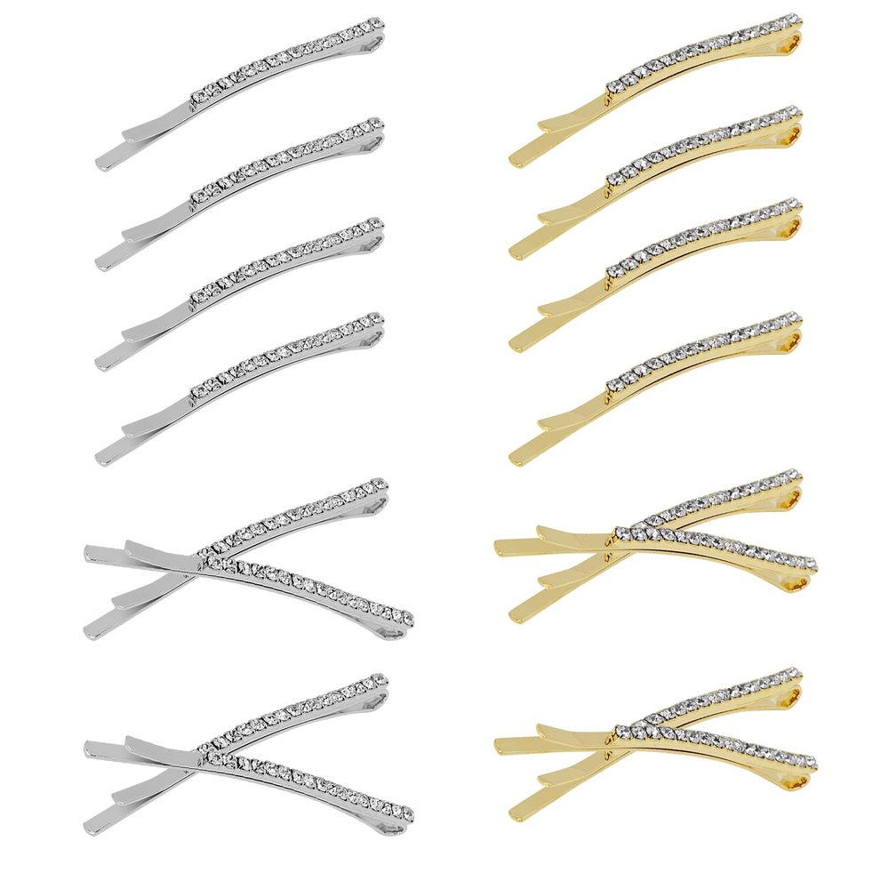 20 Pieces Rhinestone Bobby Pins Decorative Fancy Crystal Hair Clips Gold and Silver Shiny Metal X Shaped Barrettes Bling Diamond Crystal Hairpins, Wedding Hair Accessories for Women and Girls