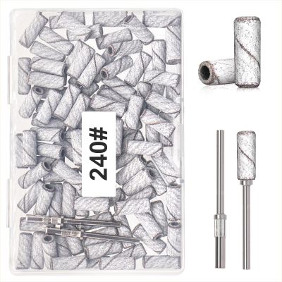 100pcs 240 Grit Small Sanding Bands for Nail Drill with 2pcs 3/32 Upgrade Mandrels Bits, Mini Sanding Bands for Nail Drill for Manicure Nail Salon and Nail Enthusiasts Use, White