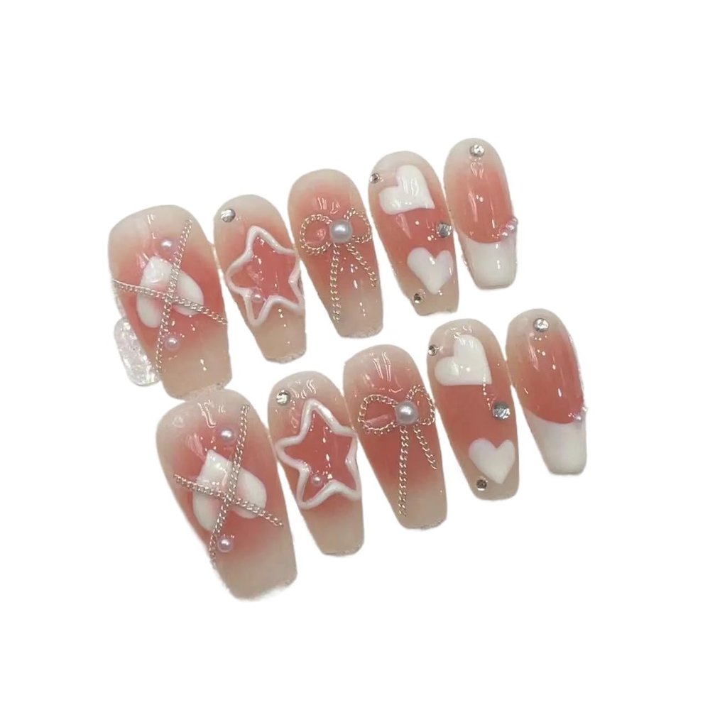 ZIIVIEVS Handmade Wearing Nail Long Heavy Industry Nail Patch Detachable False Nails 10pcs(12,M)