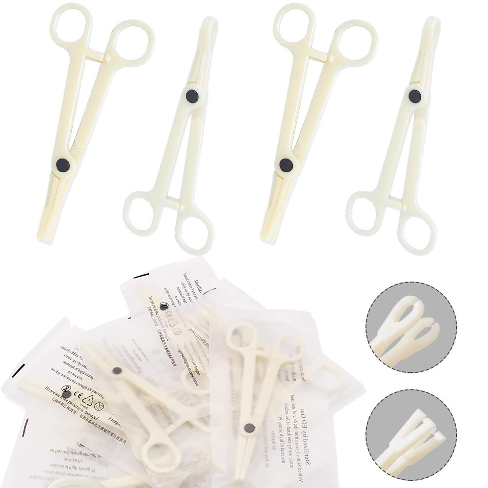 YONGDA Piercing Clamps Set 20pcs Disposable Plastic Round & Triangle Slot Self-Locking Forceps for Piercing Needles & Jewelry, Professional & Home Use