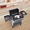 RibasuBB Rolling Makeup Train Case, Large Storage Cosmetic Trolley with 4 Tray, Professional Aluminum Cosmetic Case, Travel Makeup Trolley with Sliding Rail Removable Middle (Black) view 2