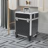 RibasuBB Rolling Makeup Train Case, Large Storage Cosmetic Trolley with 4 Tray, Professional Aluminum Cosmetic Case, Travel Makeup Trolley with Sliding Rail Removable Middle (Black) view 3