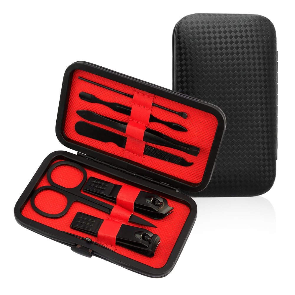 Manicure Kit Stocking Stuffers for Men Teen, Manicure Set, Nail Clippers Kit, 7 Pcs Manicure Pedicure Kit, Black Nail Care Kit Valentines Gifts for Men Teens Boys Dad Boyfriend Father Women