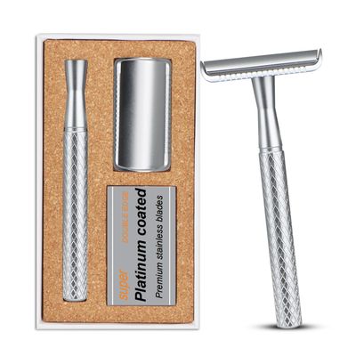 THURLADY Matte Silver Safety Razor - Single Blade Razors for Men - Reusable Metal Razor, with 5 Stainless Steel Double Edge Blades, Smooth Close Shave, Sustainable, Plastic Free