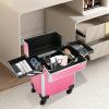 RibasuBB Rolling Makeup Train Case, Large Storage Cosmetic Trolley with 4 Tray, Professional Aluminum Cosmetic Case, Travel Makeup Trolley with Sliding Rail Removable Middle (Peach) view 2