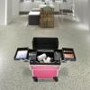RibasuBB Rolling Makeup Train Case, Large Storage Cosmetic Trolley with 4 Tray, Professional Aluminum Cosmetic Case, Travel Makeup Trolley with Sliding Rail Removable Middle (Peach) view 3