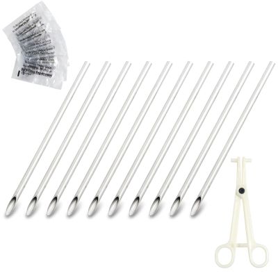 Oyaface 10pcs 12G 2MM Stainless Steel Body Piercing Needles Sterile Disposable Ear Nose Navel Nipple Lip Piercing Needles with 1pc Perforated Positioning Clip