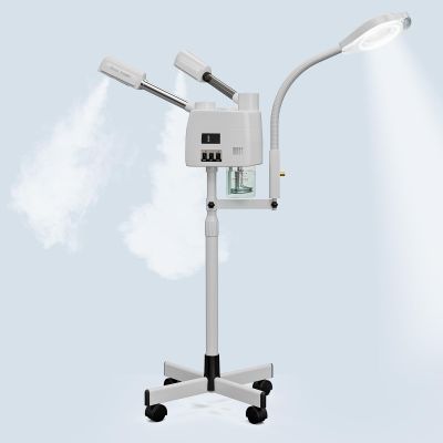 SyyBhb Professional Facial Steamer on Wheels for Esthetician, 3 in 1 White Esthetician Steamer with 5X LED Magnifying Lamp, Hot & Cold Mist