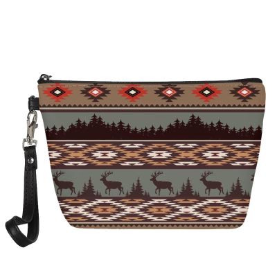 Buxolandt Lay and Go Makeup Bag with Zipper for Women Tribal Aztec Print Vintage Ethnic Pattern Cosmetic Bag,Travel Makeup Bag for Purse,Toiletry Bag for Travel, Gifts, and Daily Use Brown