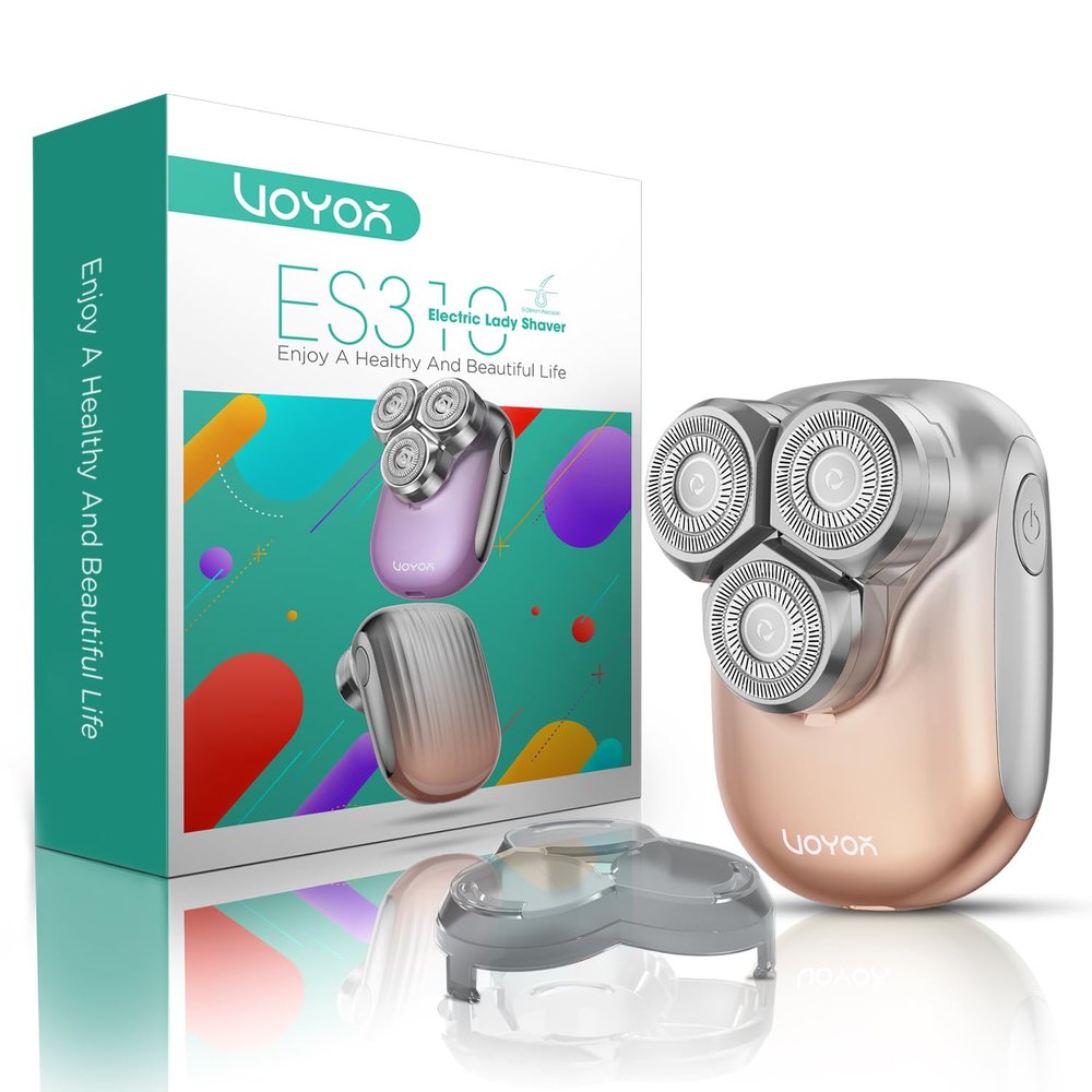 VOYOR Electric Razors for Women 3D Floating Blade Shaver for Women, Electric Shaver for Legs Bikini and Body Facial Hair Remover Women's Shavers Waterproof Women's Grooming ES310 (Gold)