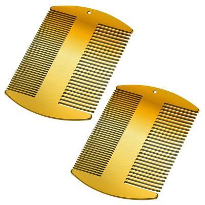 Boao 2 Pcs Metal Hair Combs for Women Men Stainless Steel Beard Mustache Comb Credit Card Size Lice Wallet Pocket Fine Cutting Teasing Barber Hair Styling Dandruff Remove Dreadlock(Gold)