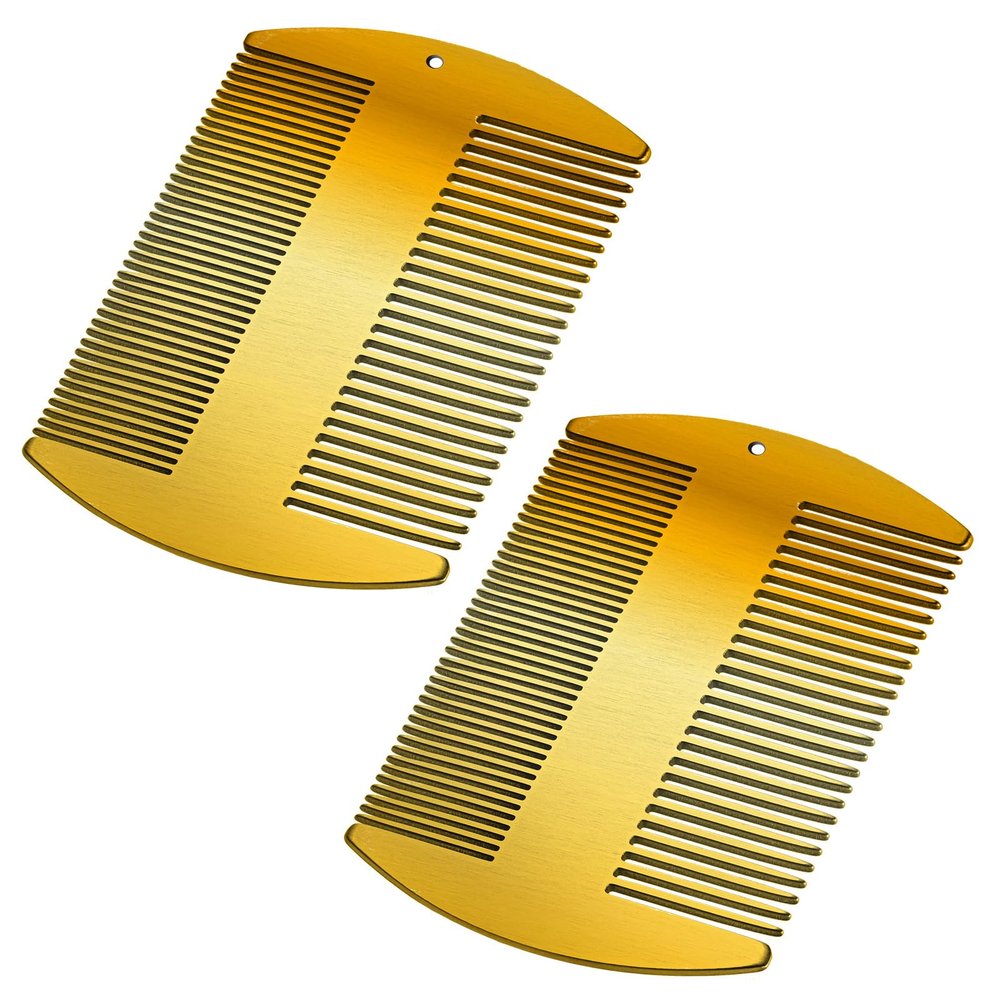 Boao 2 Pcs Metal Hair Combs for Women Men Stainless Steel Beard Mustache Comb Credit Card Size Lice Wallet Pocket Fine Cutting Teasing Barber Hair Styling Dandruff Remove Dreadlock(Gold)