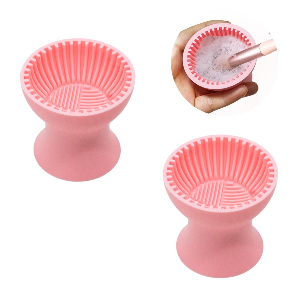 2pcs Silicone Brush Cleaner Mat,Brush Cleaner Tool,Makeup Brush Cleaner Bowl,Easy Hold Makeup Silicone Makeup Brush Cleaning Mat, Portable Efficient and Fast Cleaning Washing Tools for Girl-Easy Clean
