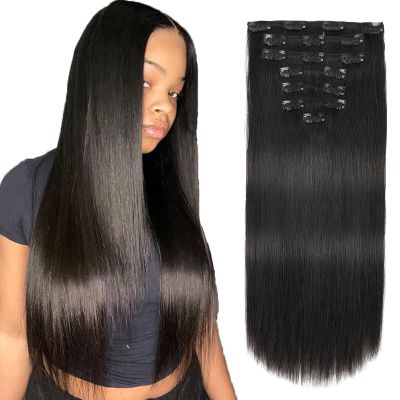 ABH AMAZINGBEAUTY HAIR Black Clip in Hair Extensions Real Human Hair Straight Human Hair Clip in Extensions Black Women Virgin Hair Double Weft 7Pcs 120G 16 Inch
