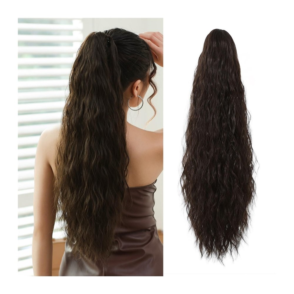 YUXING1205 Natural Fluffy Pony Tail Synthetic Hairpiece for Women Silver Gray Blonde Ponytail Hair Extension Claw Clip 24inch Long Curly(NMW1047-10)