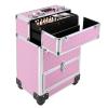 QWNBG Rolling Makeup Train Case Professional Cosmetic Organizer Large Capacity Trolley Makeup Travel Case with 360 Swivel Wheels for Makeup Artist (Pink) view 2