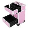 QWNBG Rolling Makeup Train Case Professional Cosmetic Organizer Large Capacity Trolley Makeup Travel Case with 360 Swivel Wheels for Makeup Artist (Pink) view 4