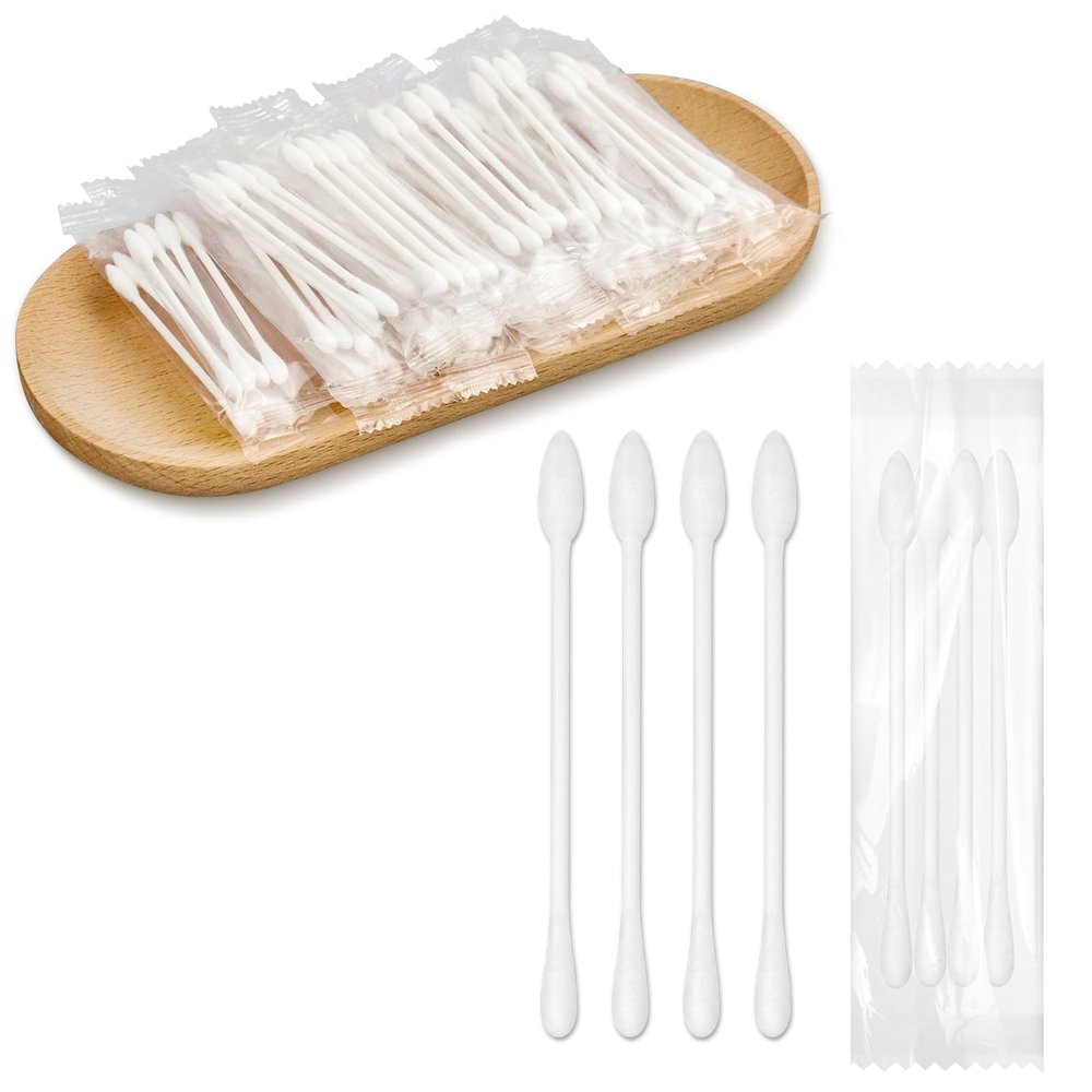 300 Pack Cotton Swabs, Individually Wrapped Cotton Swab, Individually Wrapped Double Tipped Paper Sticks for Ear, Make-up(4pcs per Bag,300 Bags,Round+Pointed Shape)