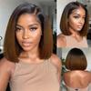 oulaer Ombre Brown Color Straight Short Bob Wigs Brazilian Human Hair Glueless Wigs for Women 13x6 HD Transparent Lace Front Wig 150% Density Pre Plucked Natural Hairline with Baby Hair 12inch view 1