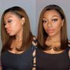 oulaer Ombre Brown Color Straight Short Bob Wigs Brazilian Human Hair Glueless Wigs for Women 13x6 HD Transparent Lace Front Wig 150% Density Pre Plucked Natural Hairline with Baby Hair 12inch view 3
