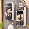 2 PCS Makeup brush organizer with cover, 360 degree rotating dustproof makeup brush manager, lipstick storage box, makeup tool holder, makeup table and bathroom countertop (premium gray) view 3